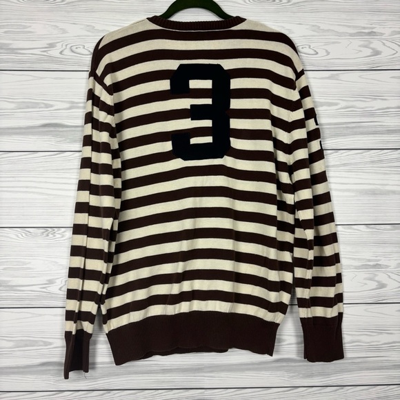 VTG POLO RALPH LAUREN BIG PONY #3 JERSEY SWEATER BROWN WHITE STRIPED XL - Picture 12 of 14
